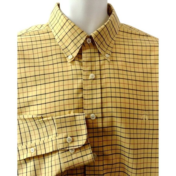 Brooks Brothers Shirt Men's Large Yellow Blue Red Check Cotton Button Front LS - Picture 2 of 4